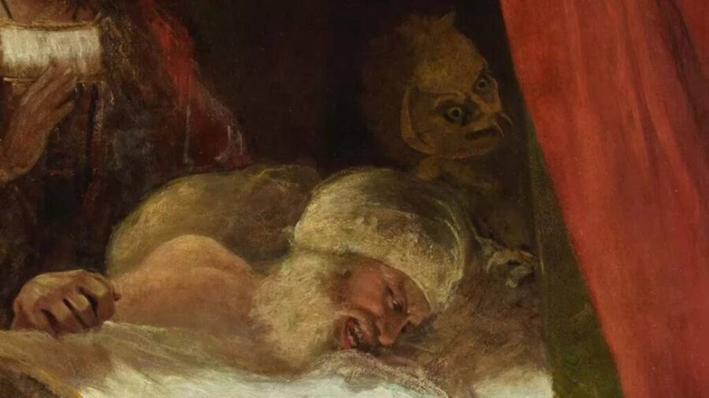 Le tableau du 18e siècle a révélé sa véritable forme. À l'arrière-plan, la figure d'un démon est apparue.